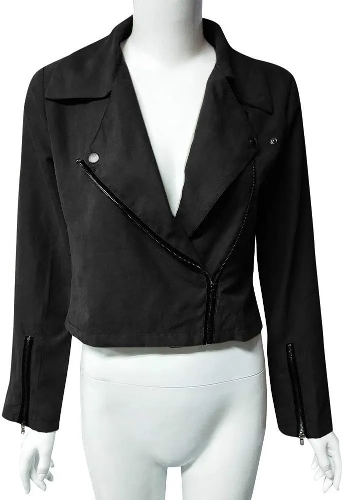 Faux Suede Leather Jackets Zipper Slim Fit Motorcycle Biker Short PU Leather Coat
