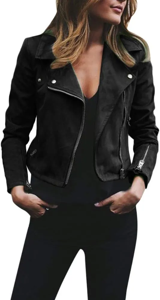 Faux Suede Leather Jackets Zipper Slim Fit Motorcycle Biker Short PU Leather Coat