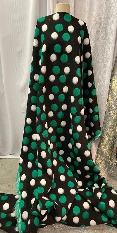 Felted Stretch Poly Polka dots : Black / White / Green