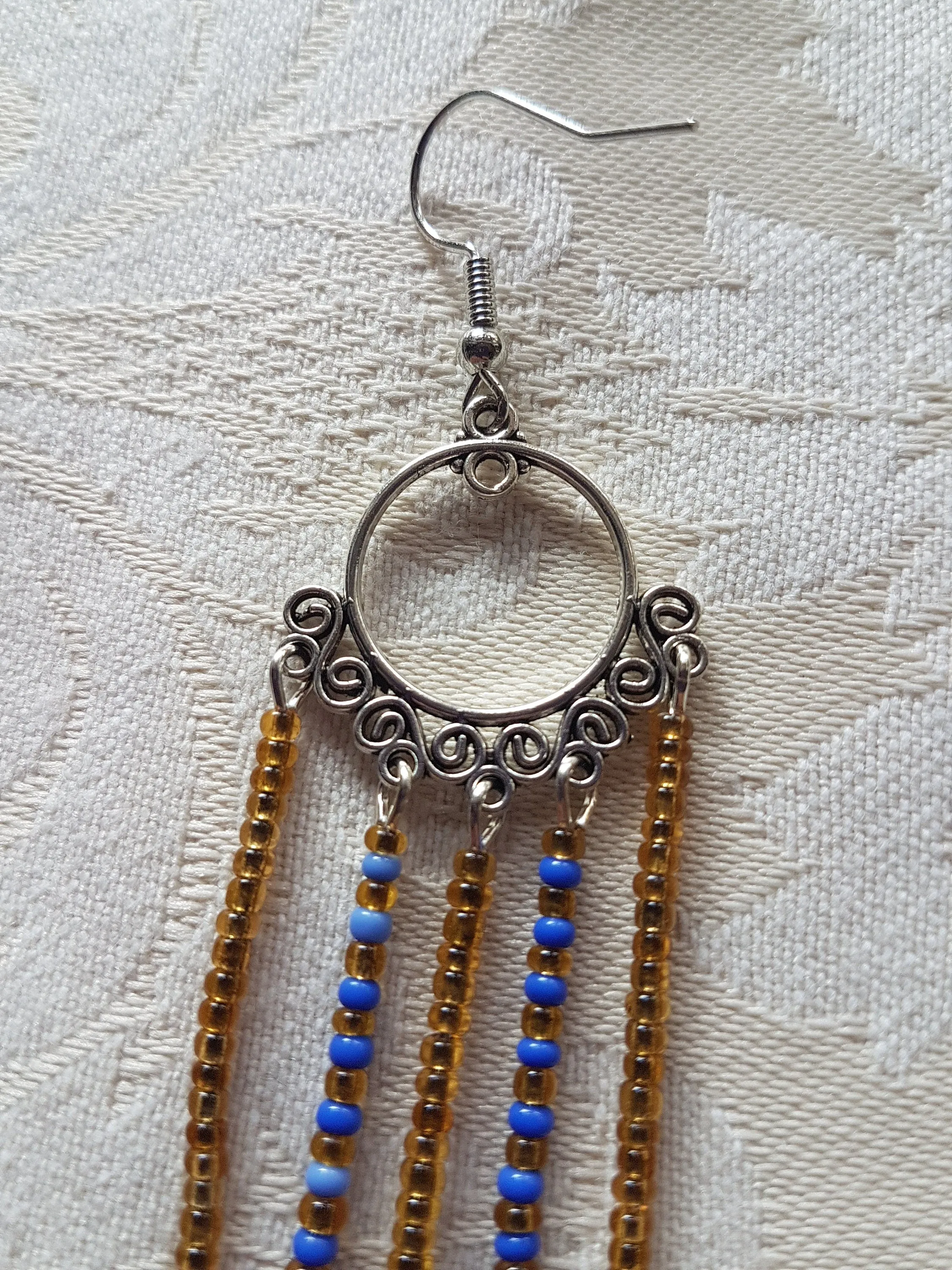 Gold Blue Silver Art Deco Earrings