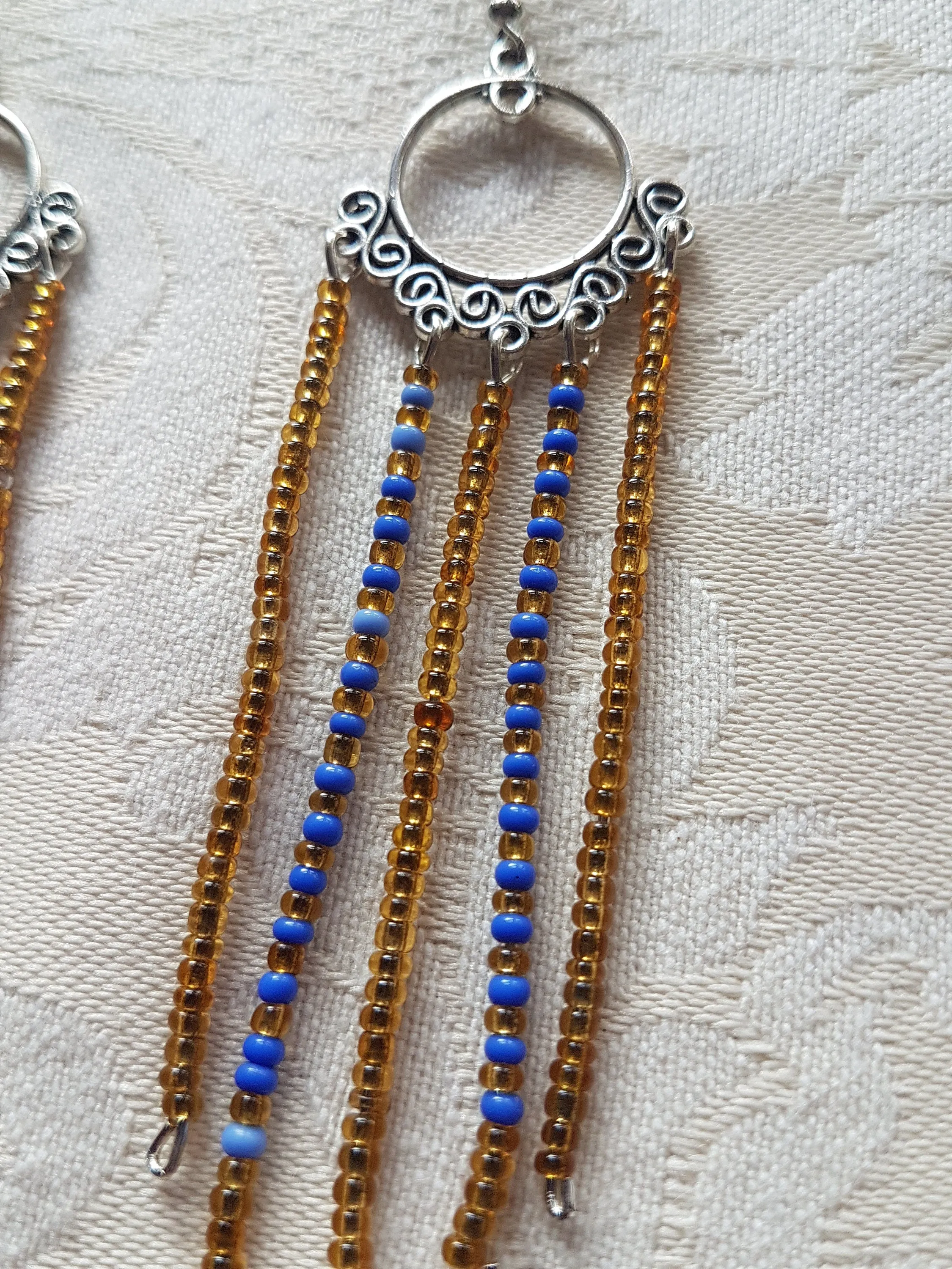 Gold Blue Silver Art Deco Earrings