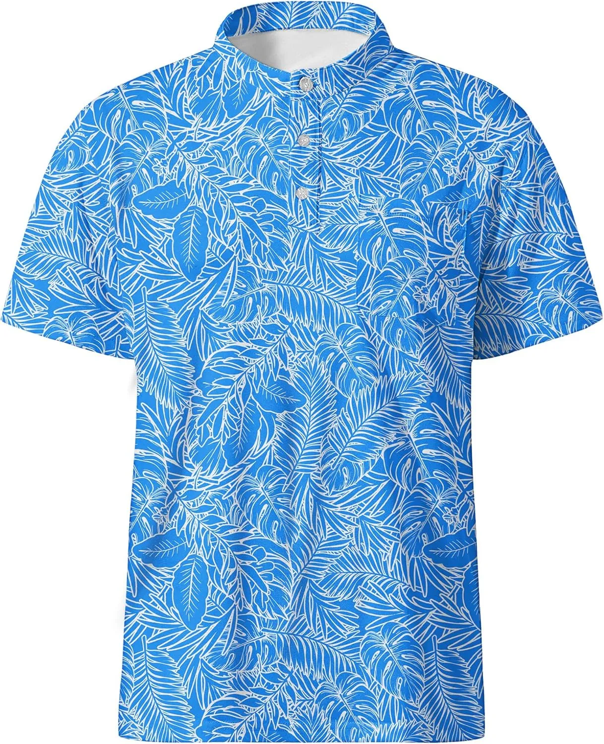 Golf Shirts for Men Printed Henley Shirts Collarless Golf Polo Shirt Short Sleeve with Pocket