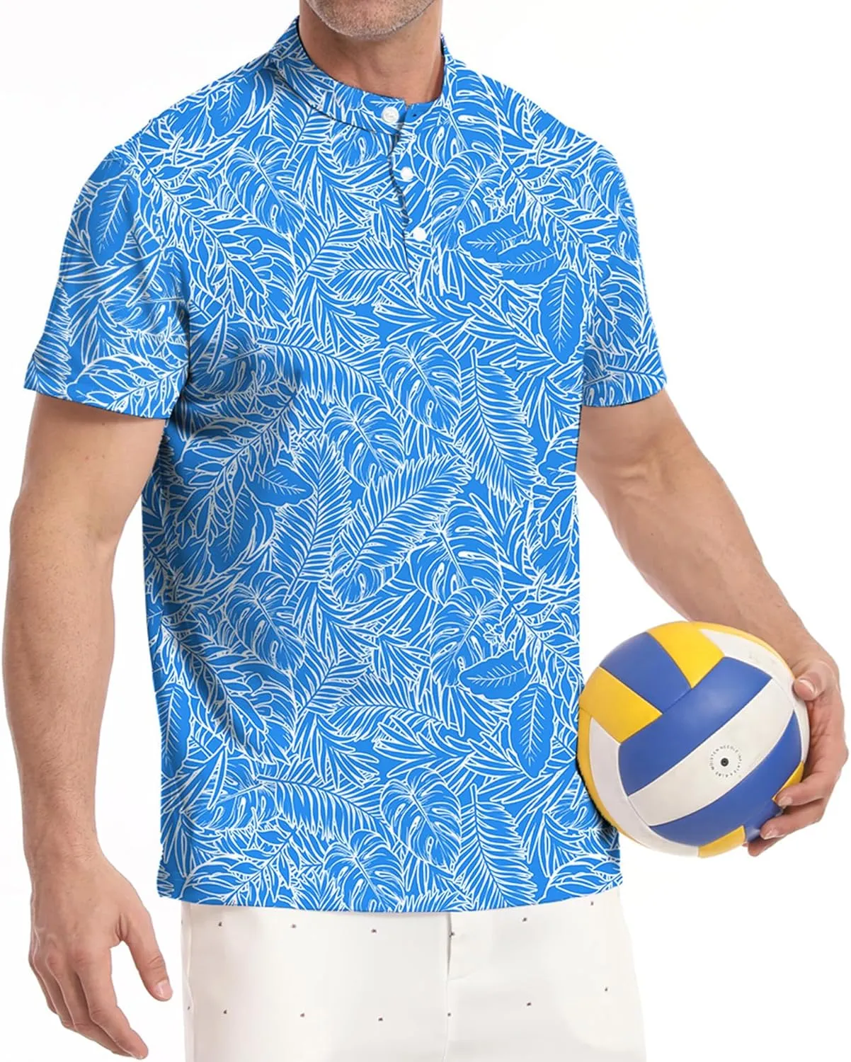 Golf Shirts for Men Printed Henley Shirts Collarless Golf Polo Shirt Short Sleeve with Pocket
