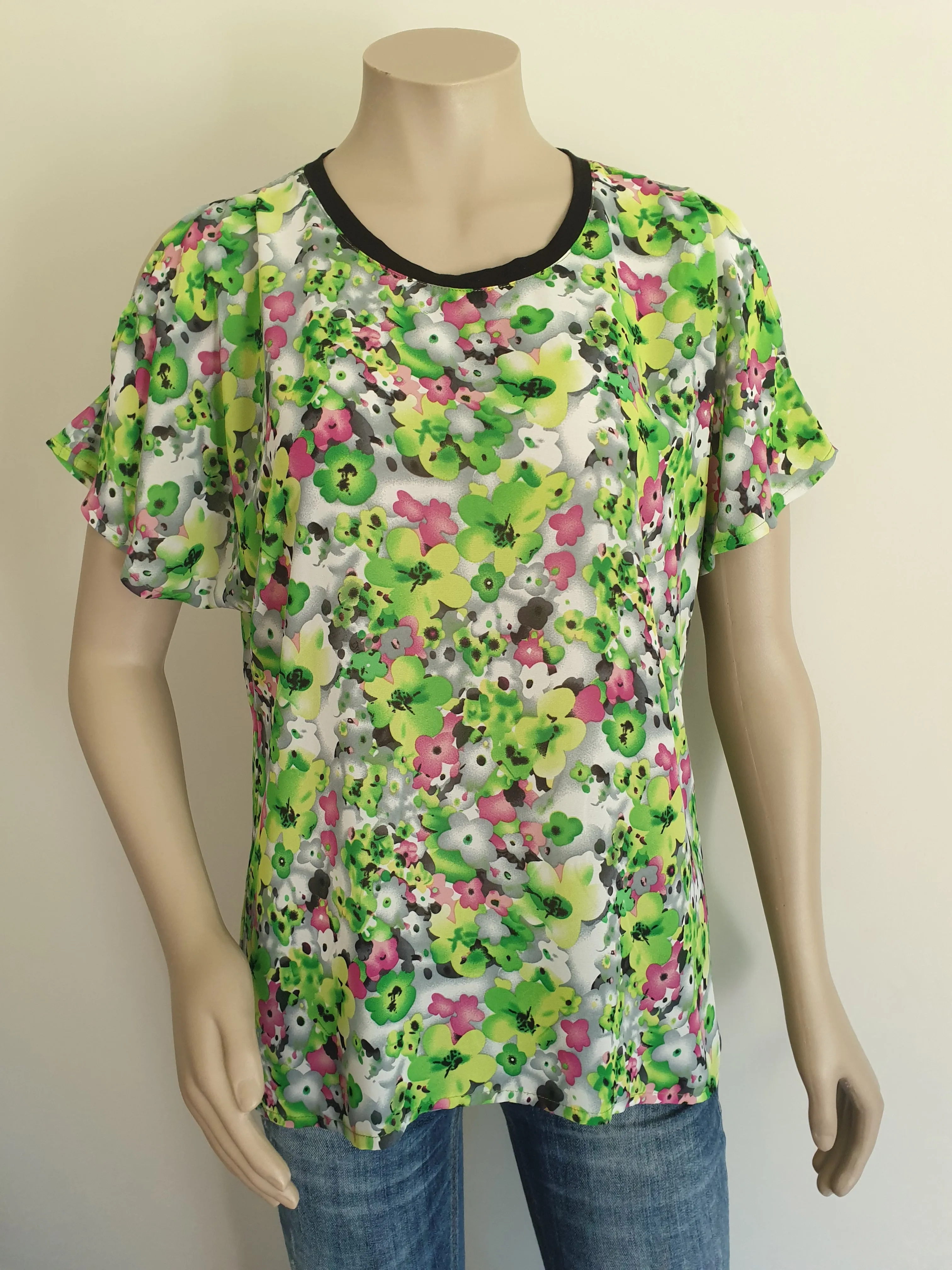 Green Floral Cold Shoulder Top