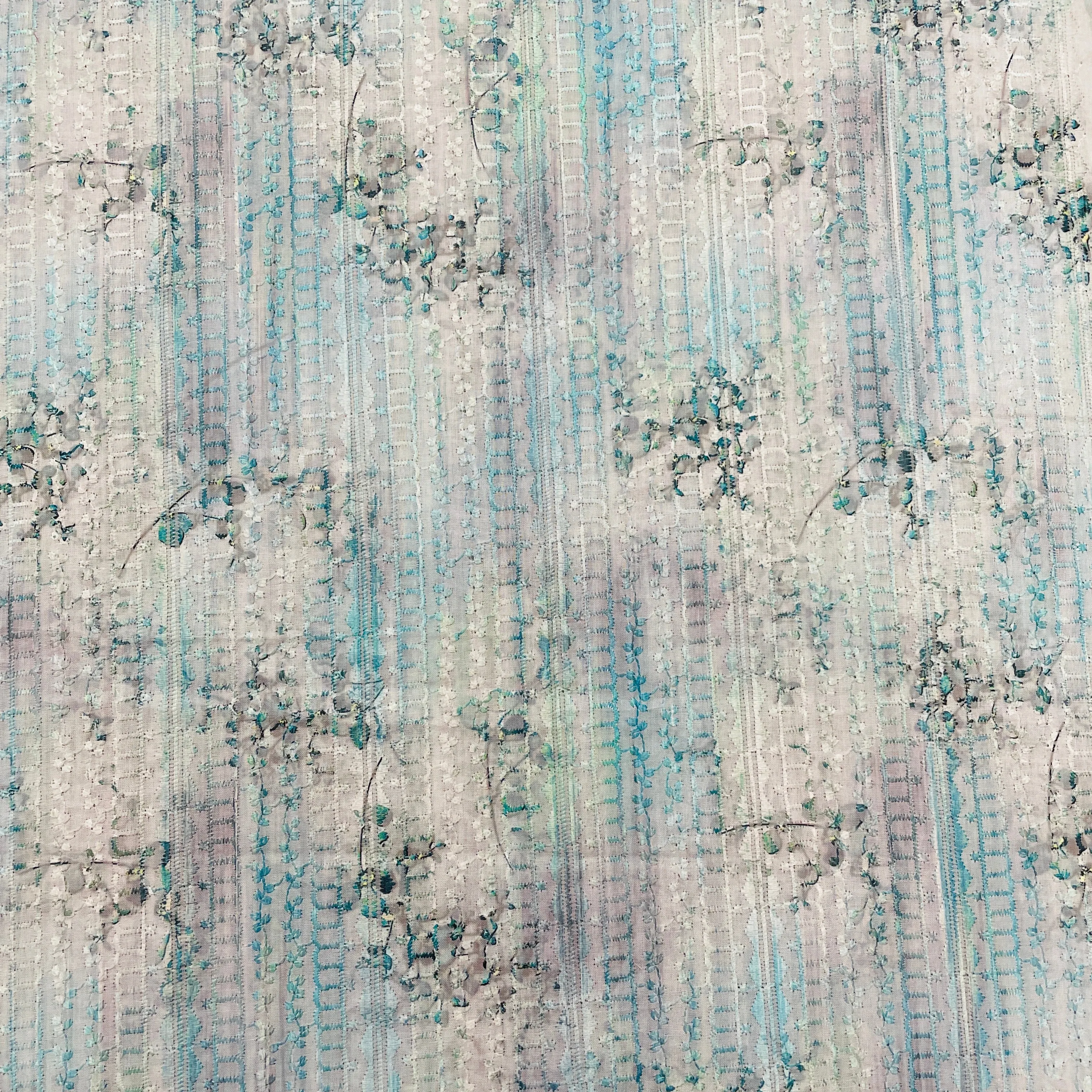 Green Floral Digital Print Embroidery Cotton Fabric