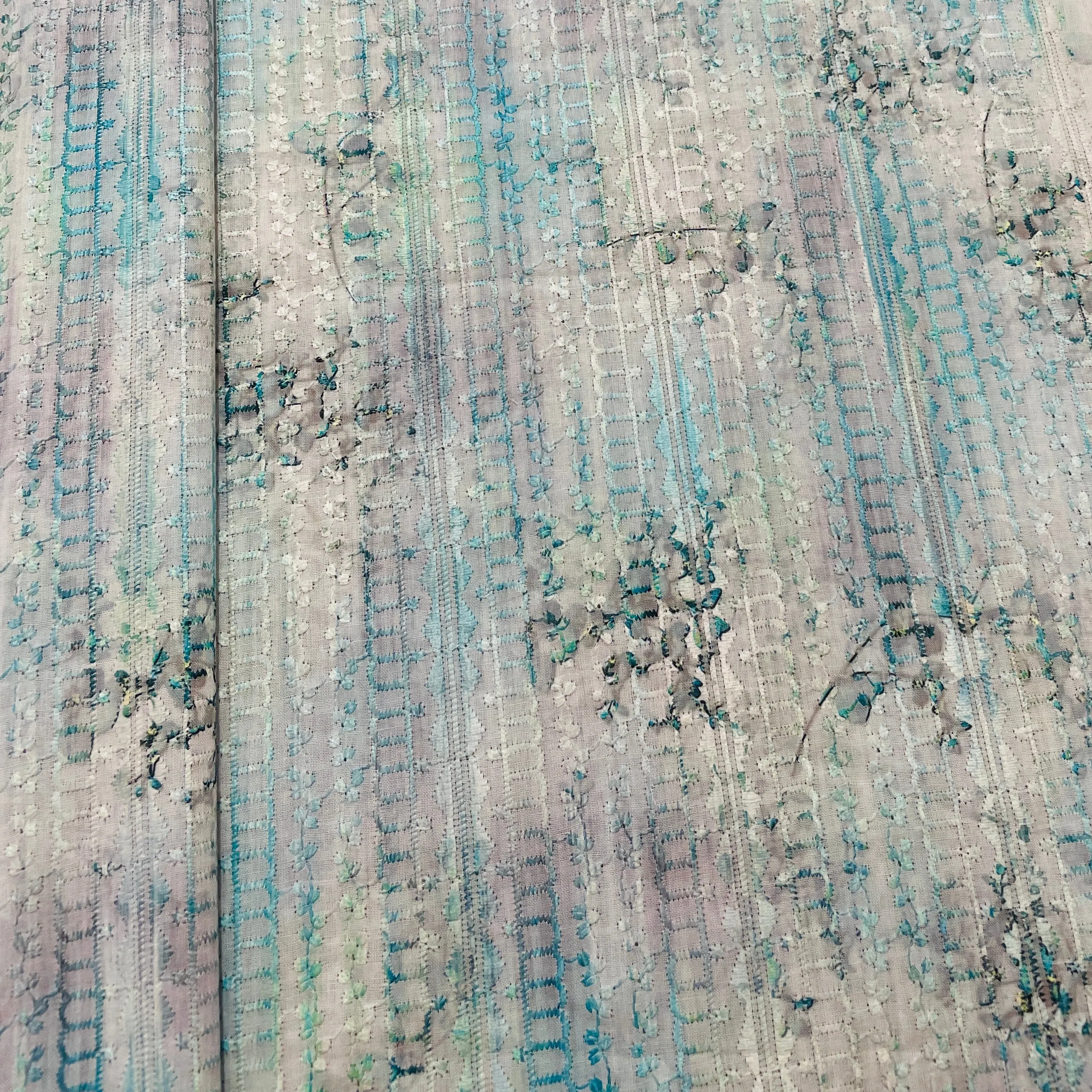 Green Floral Digital Print Embroidery Cotton Fabric