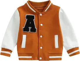 Gueuusu Kids Toddler Baby Boys Varsity Jackte Baseball Bomber Jacket Vintage Long Sleeve Color Block Streetwear Coats