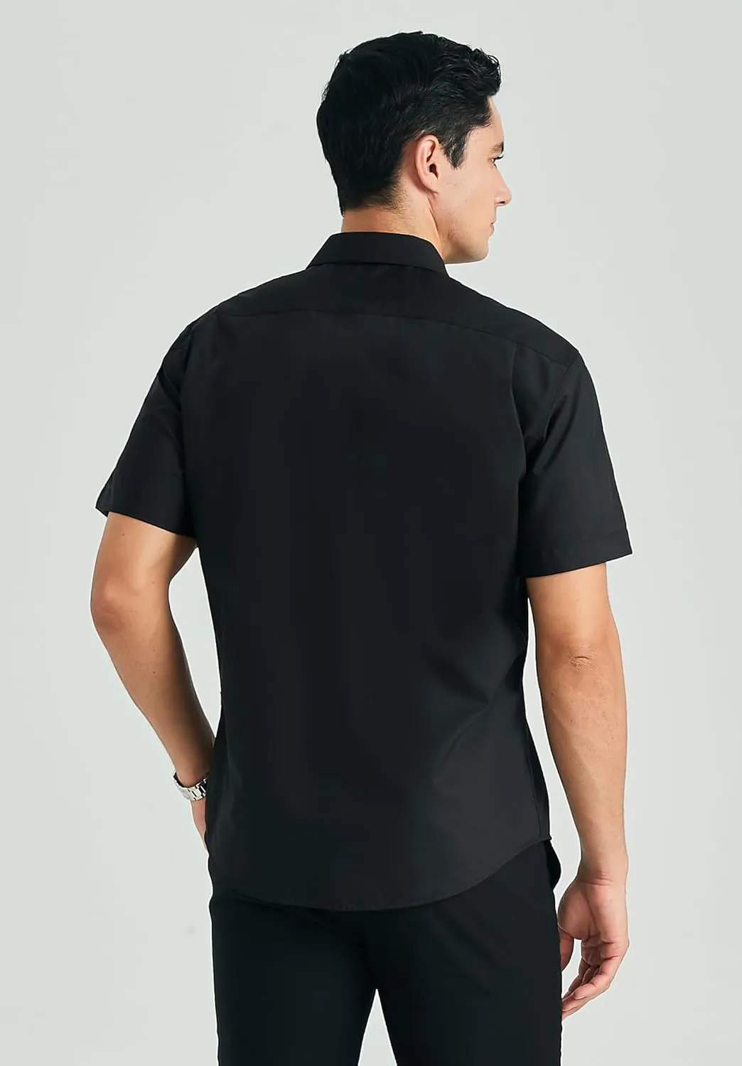 HISDERN Mens Dress Shirts Short Sleeve Regular Fit Casual Button Down Shirt Inner Contrast Business Formal Pocket Shirt