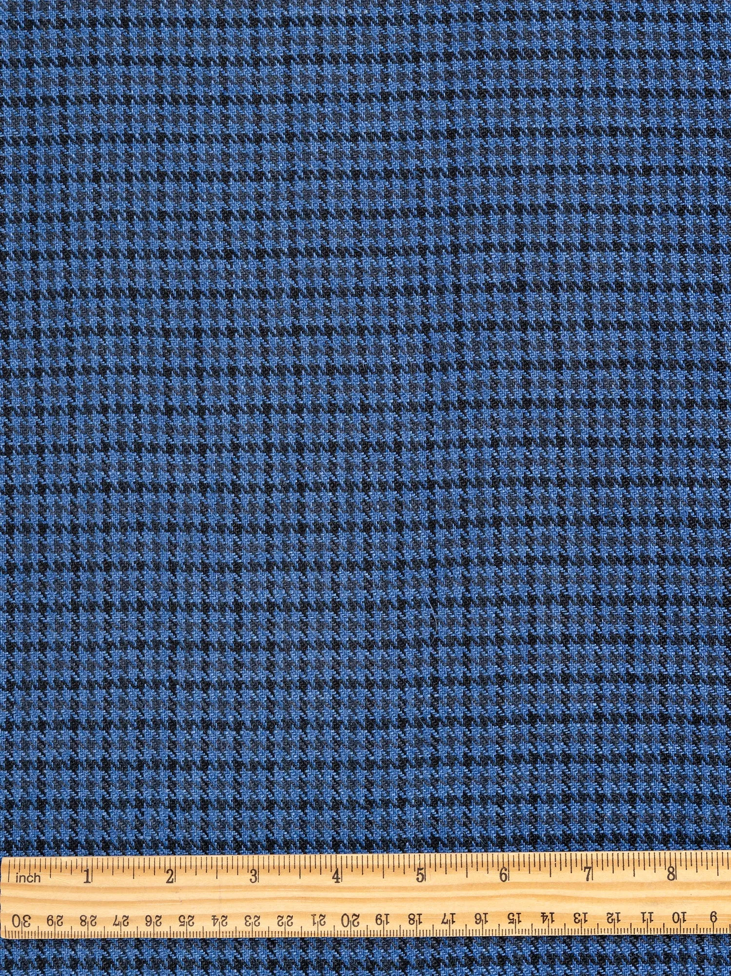 Houndstooth Irish Linen Heavy Suiting Deadstock - Black   Blue - Swatch