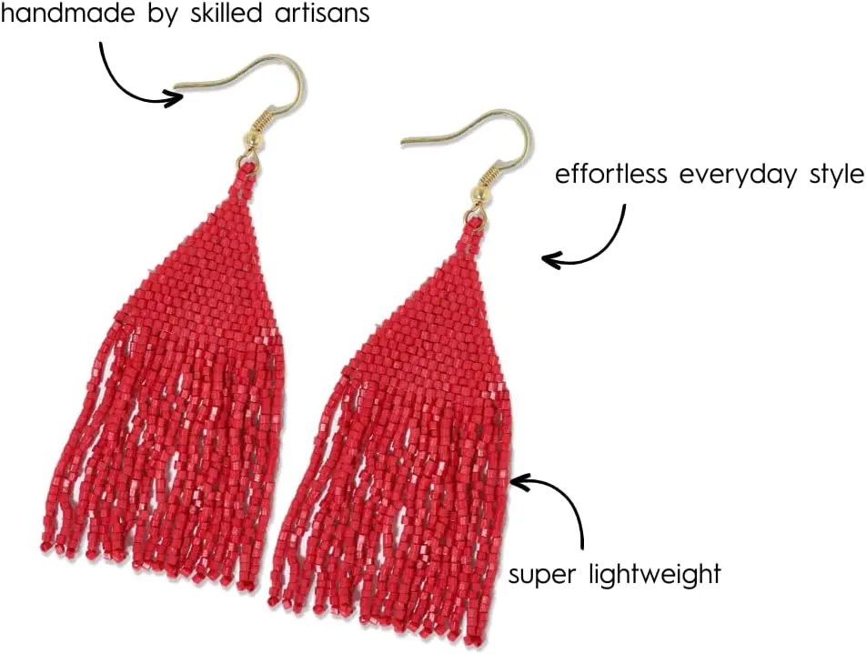 INK ALLOY Beaded Earrings for Women Dangling, Lexie Medium Fringe Colorful Seed Bead Tassel Boho Earrings, Hypoallergenic Handmade Jewelry for the Modern Bohemian, 3.25-Inch Length