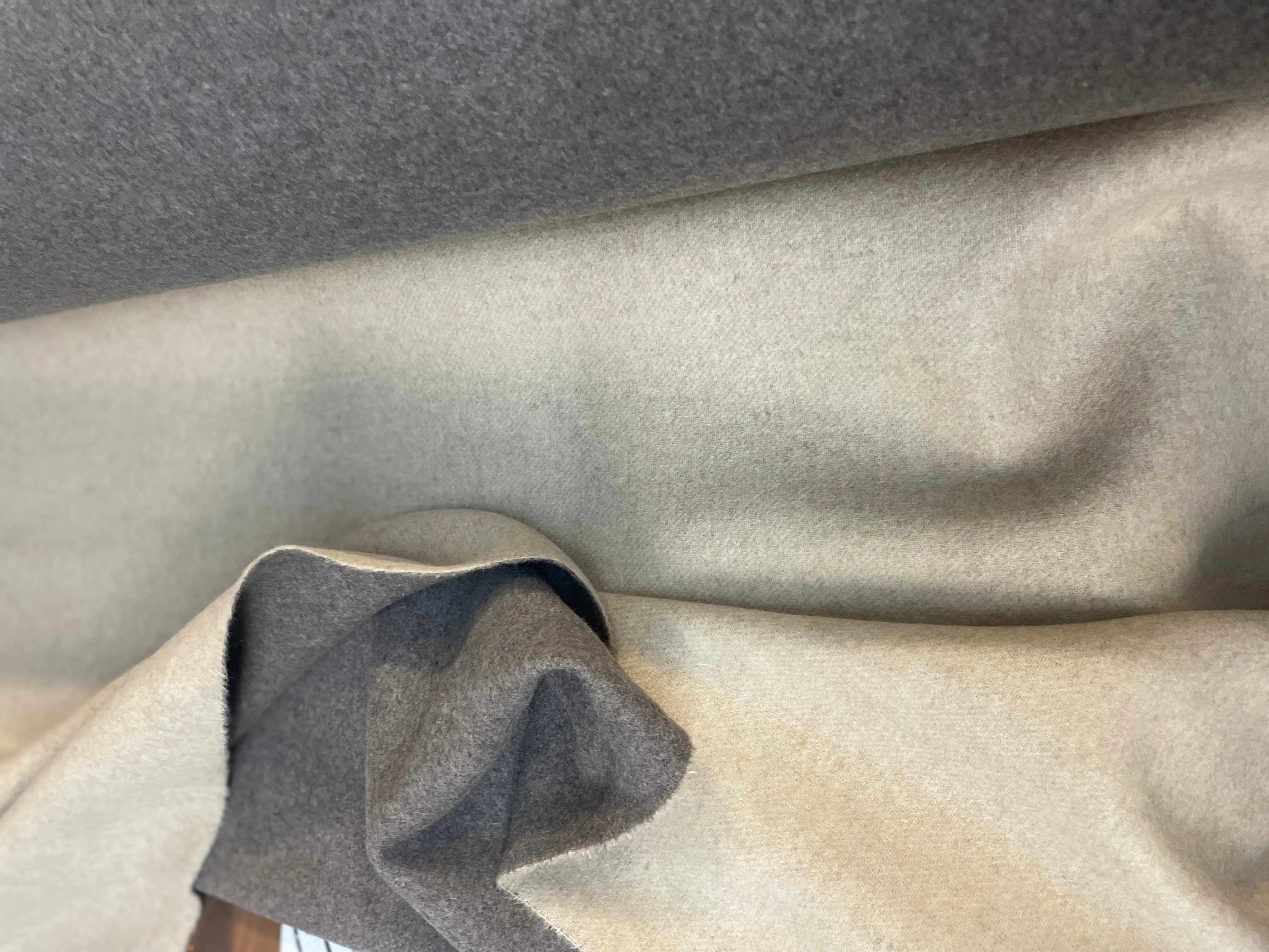 Italian Double Face Melton Wool - Heathered Sand/Gray