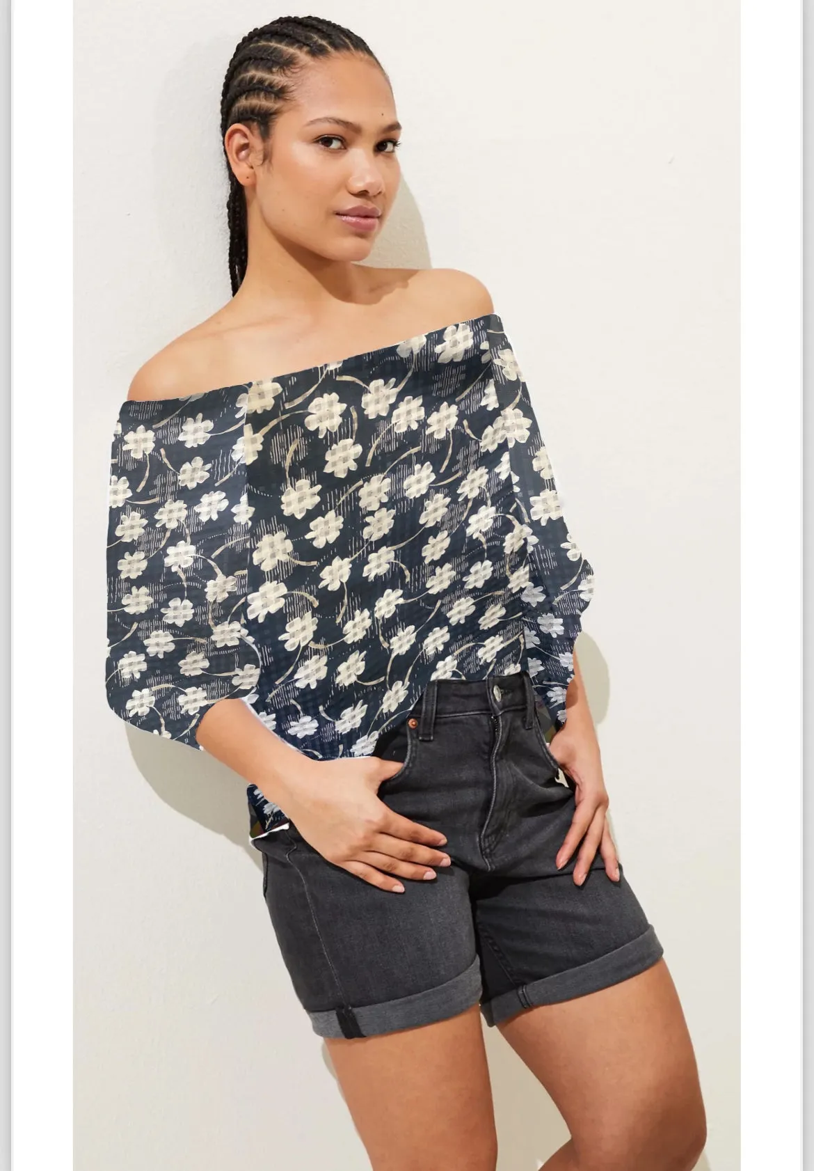 Italian Floral Plaid Print Burnout Silk & Cotton - Black/Navy/White/Silver