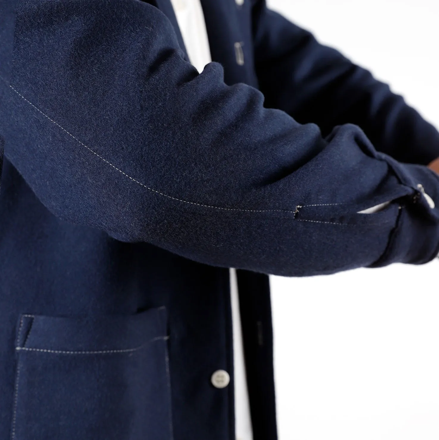 Italian Reversible Wool / Silk Coating - Marine / Chalk