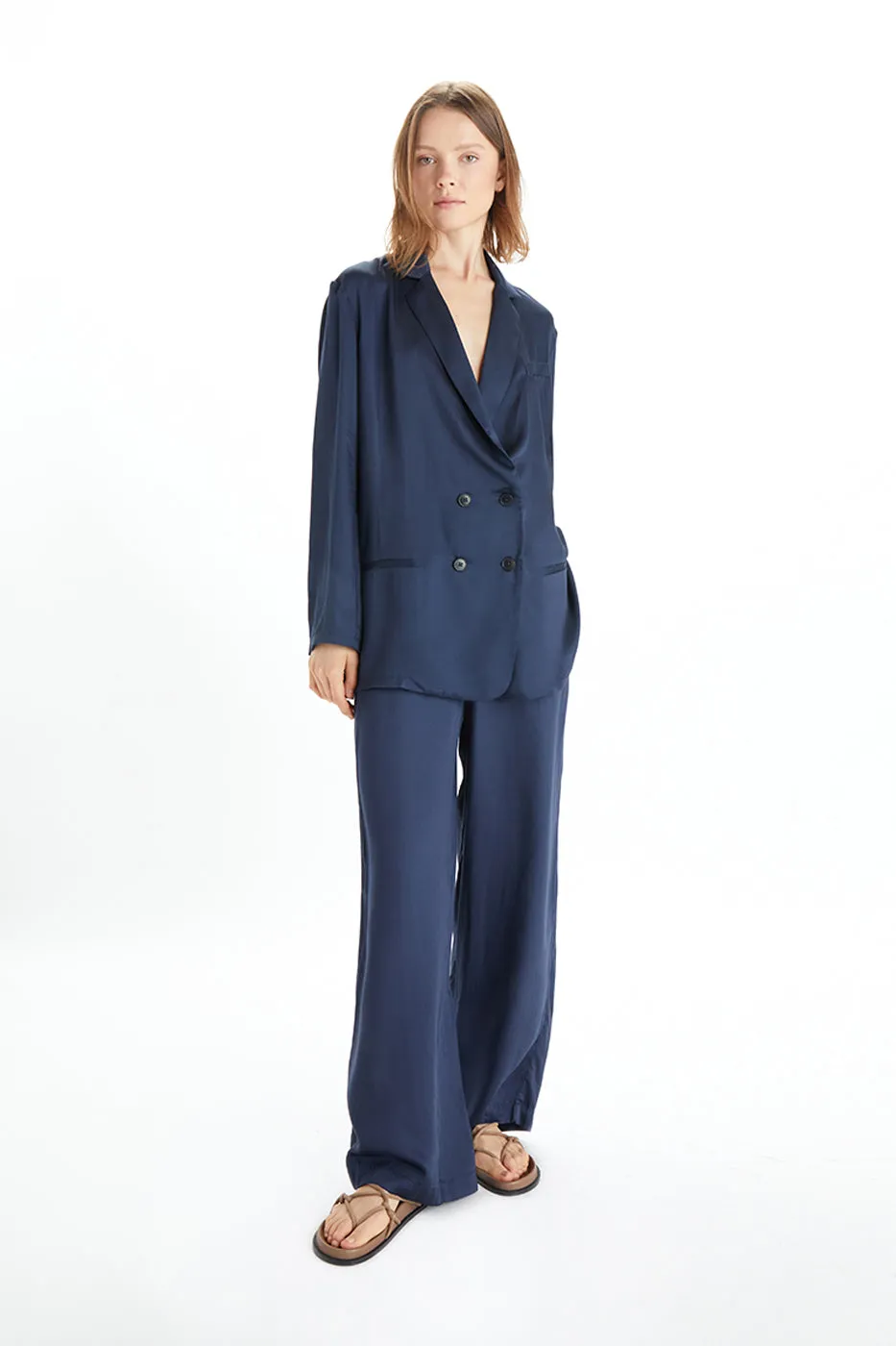 Jane Double Breasted Jacket - Satin Tencel