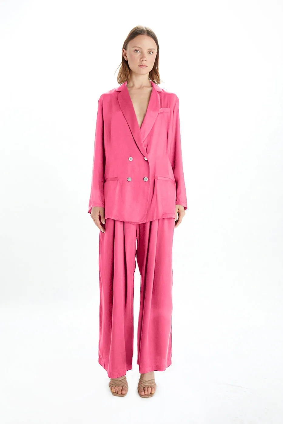 Jane Double Breasted Jacket - Satin Tencel