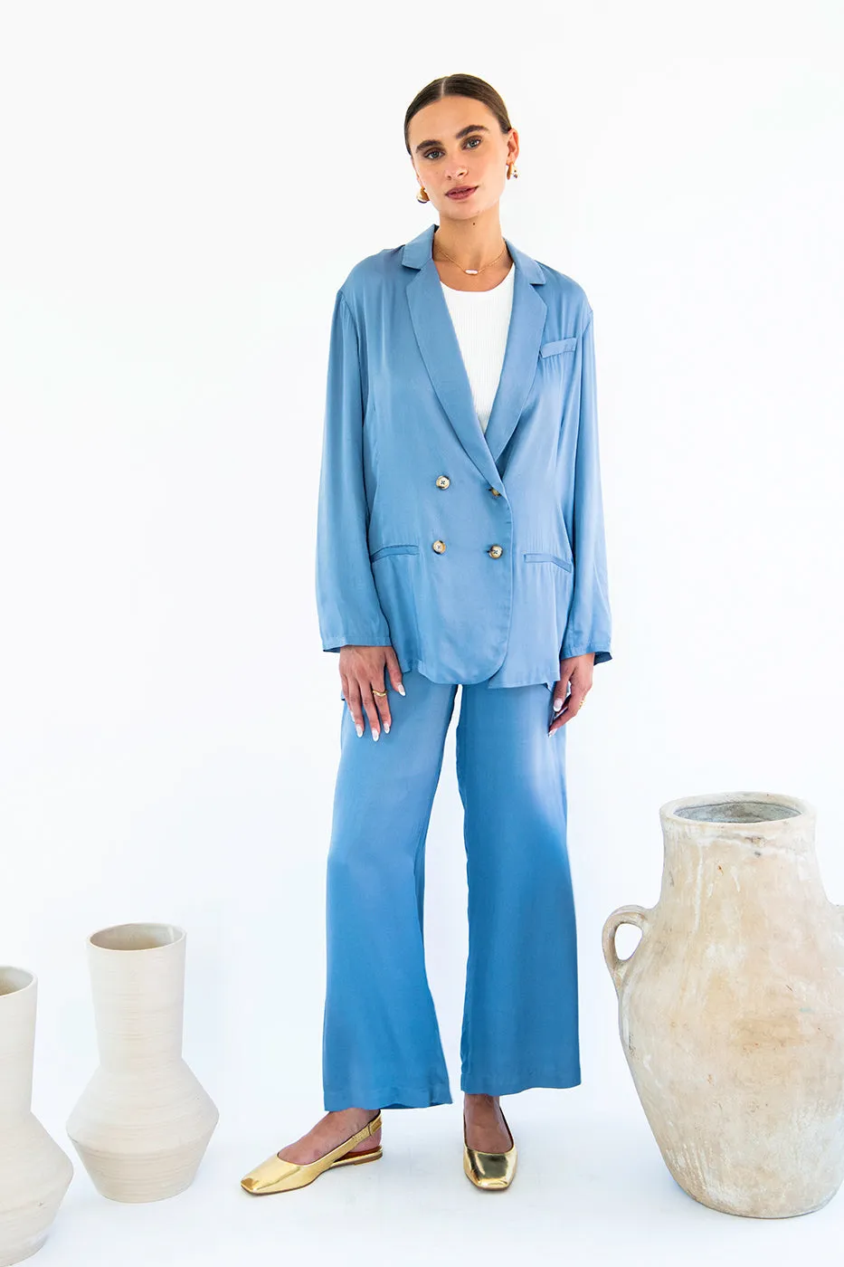 Jane Double Breasted Jacket - Satin Tencel