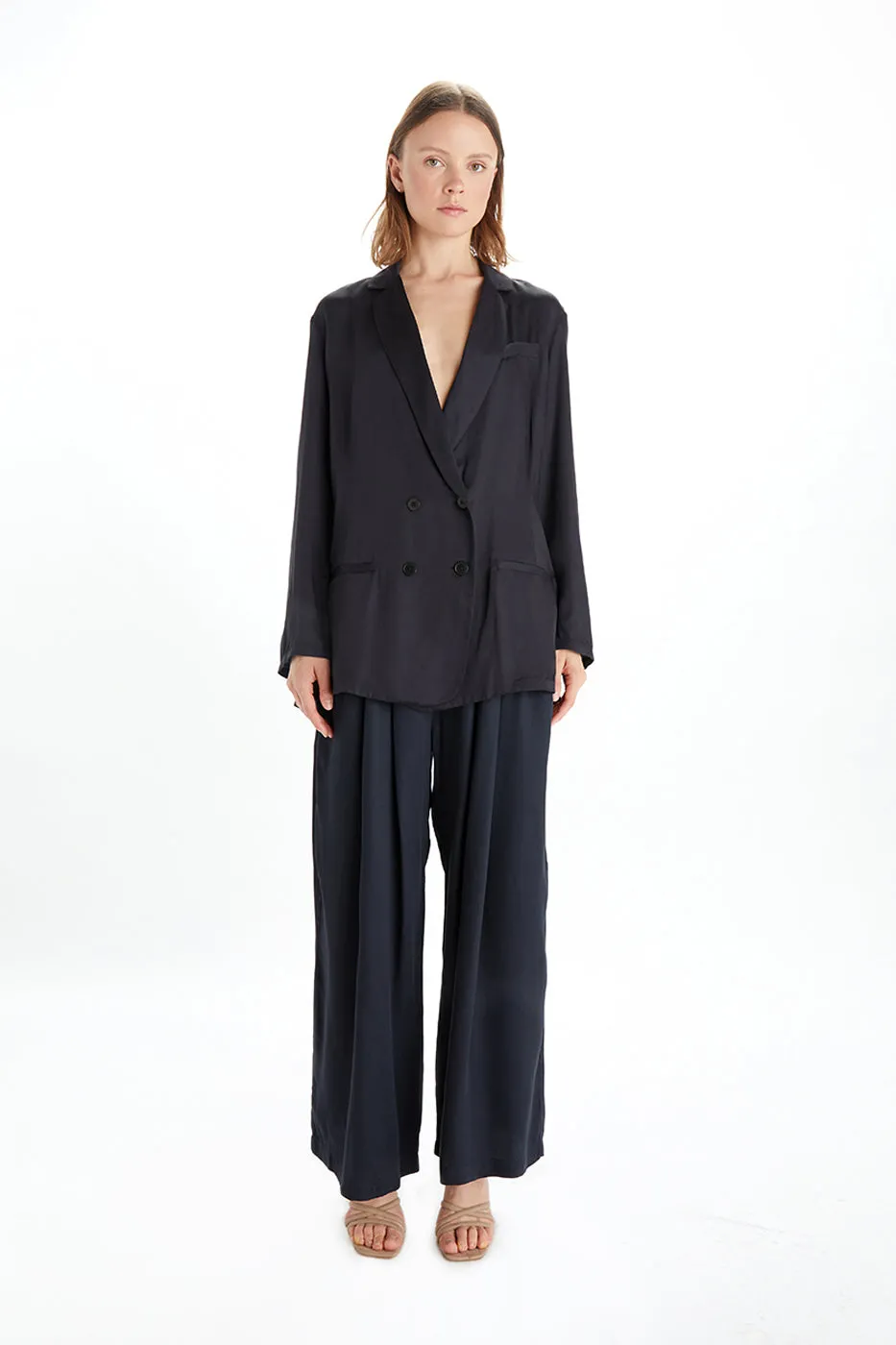 Jane Double Breasted Jacket - Satin Tencel