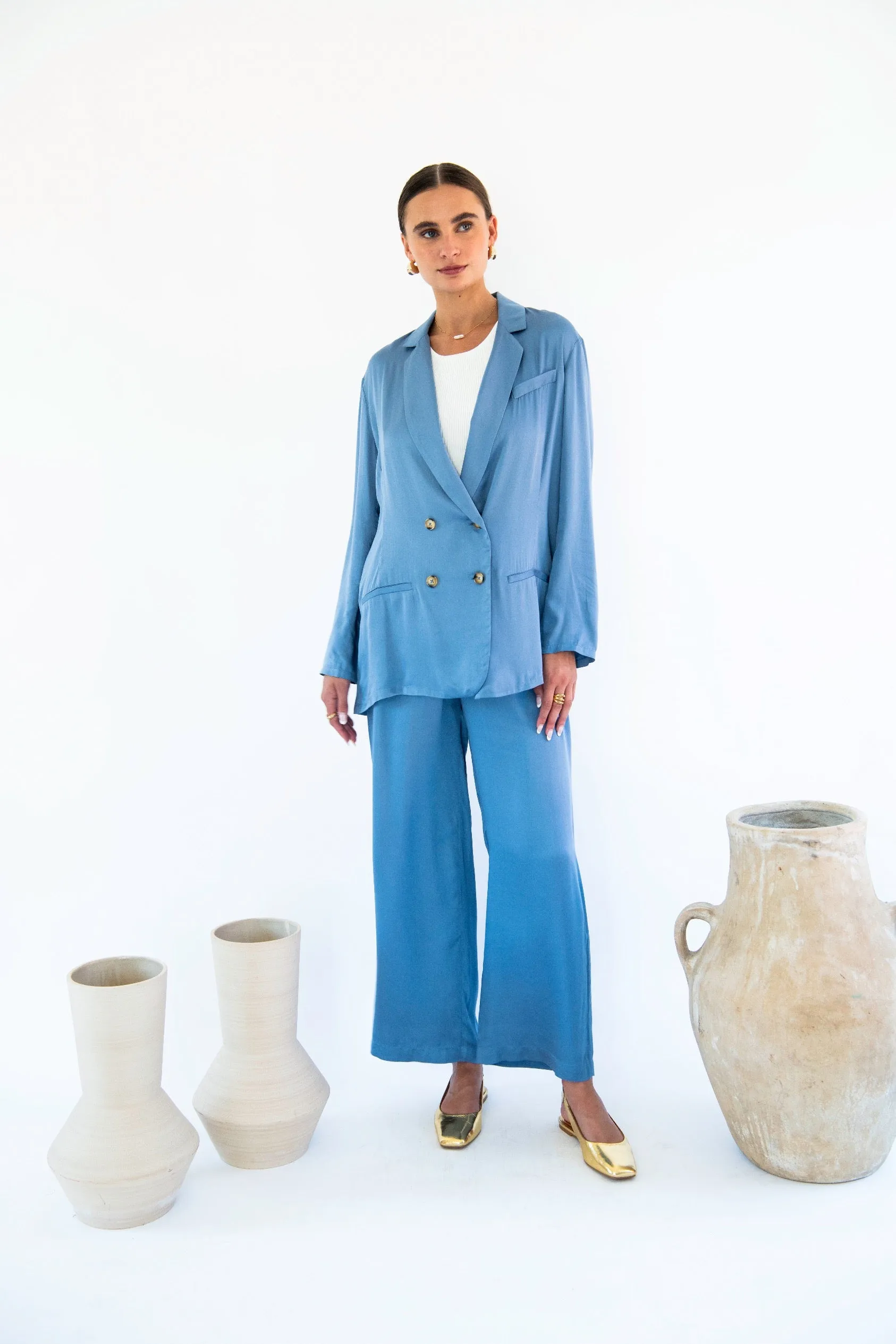 Jane Double Breasted Jacket - Satin Tencel