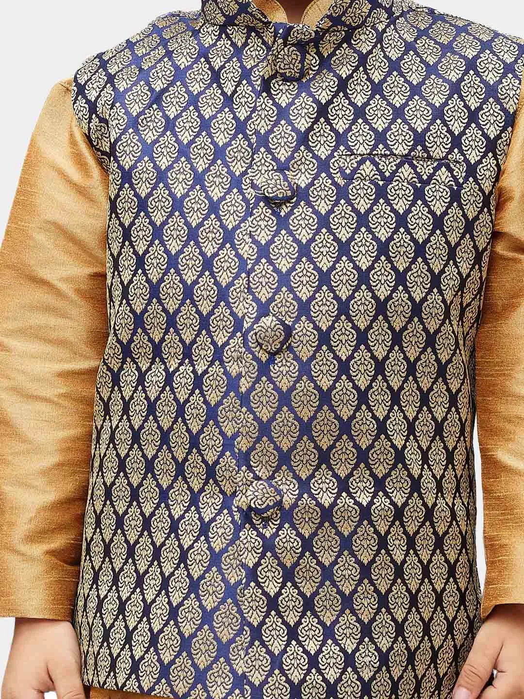Jashvi Boys' Blue Silk Blend Nehru Jackets