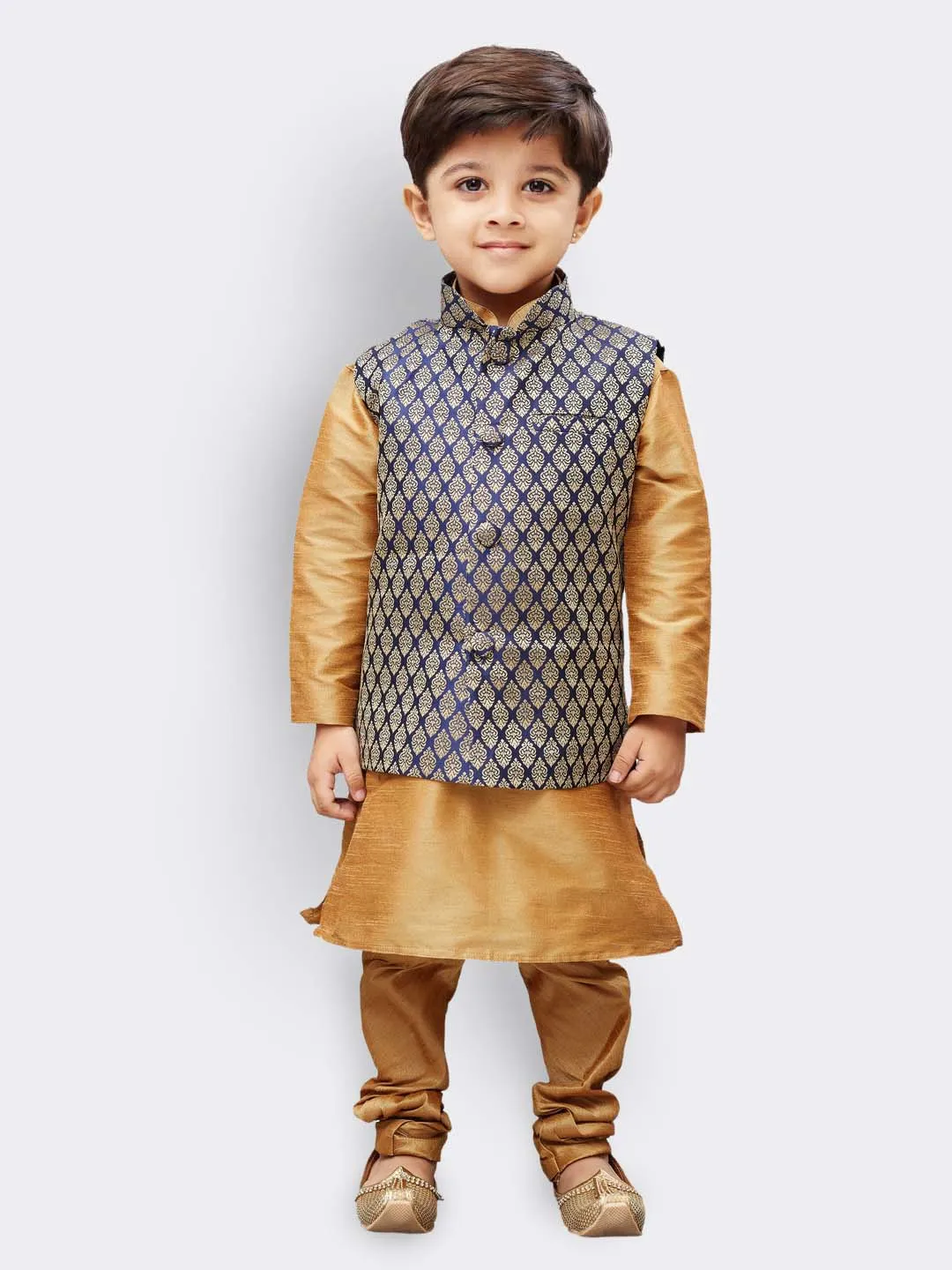 Jashvi Boys' Blue Silk Blend Nehru Jackets