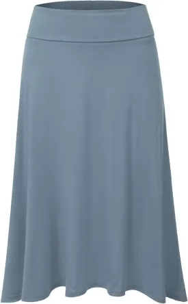 JJ Perfection Women's Casual High Waisted Flare Ruffle Midi Skirt with Elastic Wide Waistband, Knee Length, Reg and Plus Size