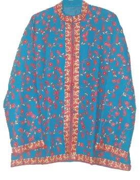 Kashmiri Woolen Jacket Sky Blue, Multicolor Embroidery #AO-022