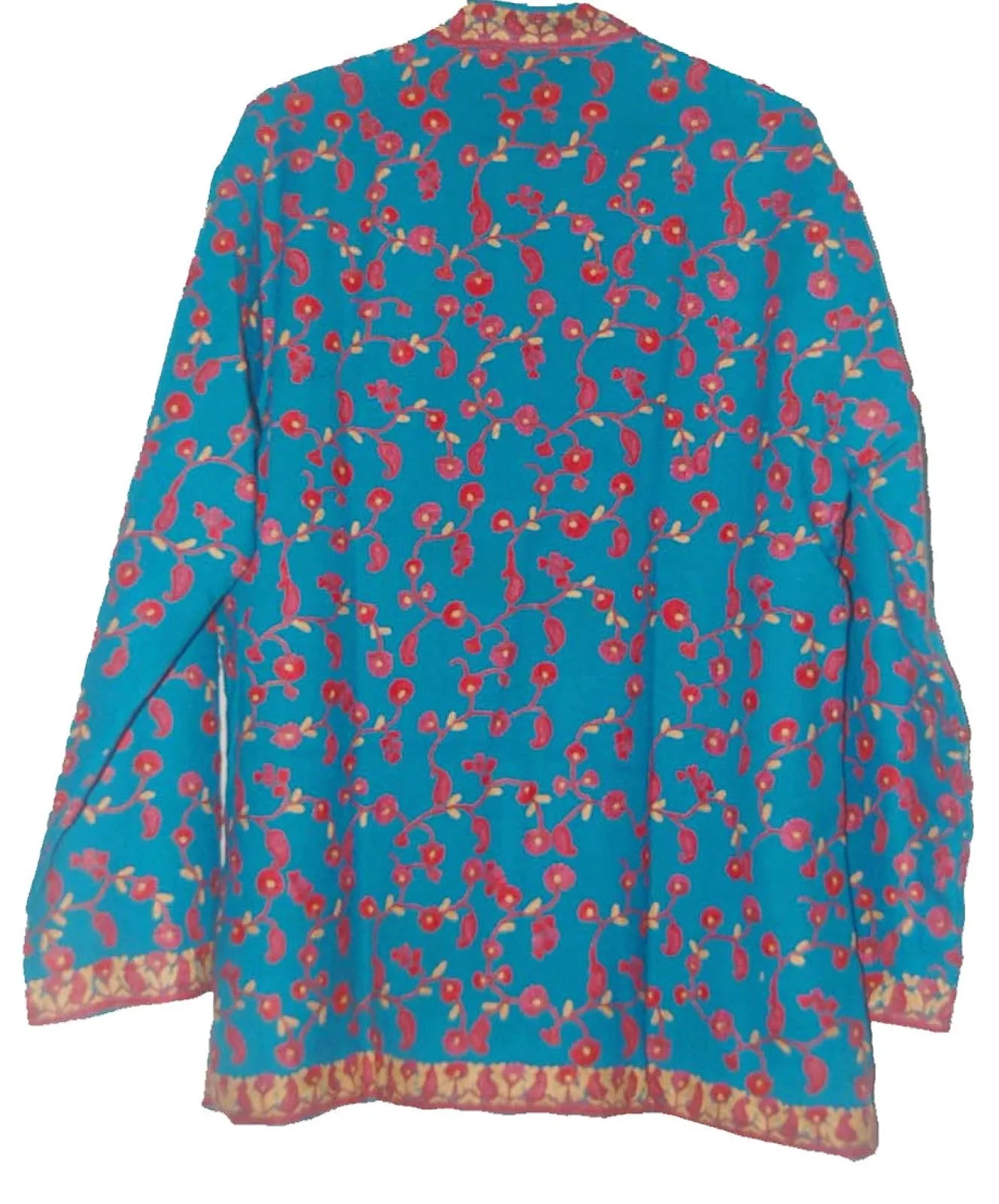 Kashmiri Woolen Jacket Sky Blue, Multicolor Embroidery #AO-022