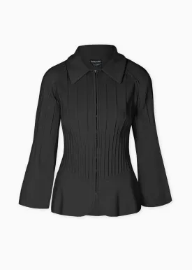 Lacee - Pleated Collared Jacket with Bell Sleeves