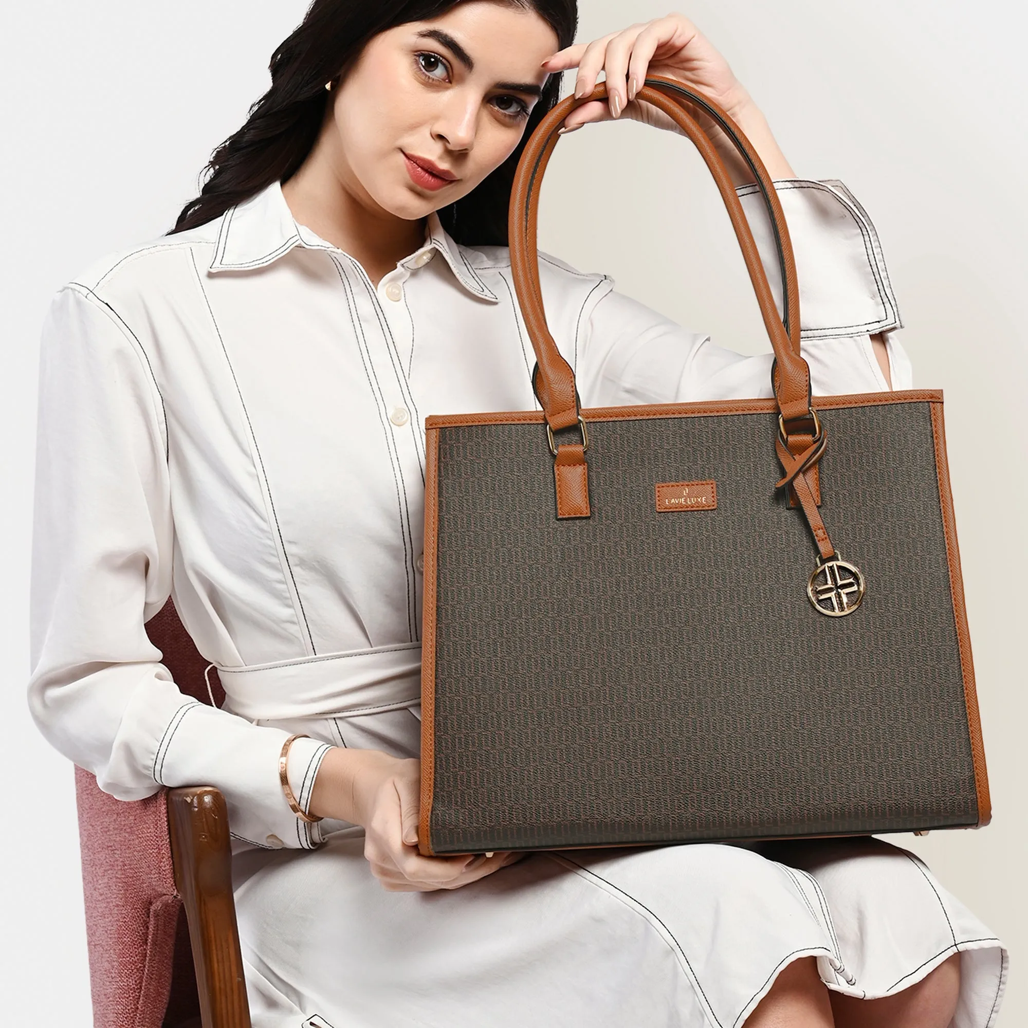 Lavie Luxe Monogram Quad Choco Extra Large Women's Satchel