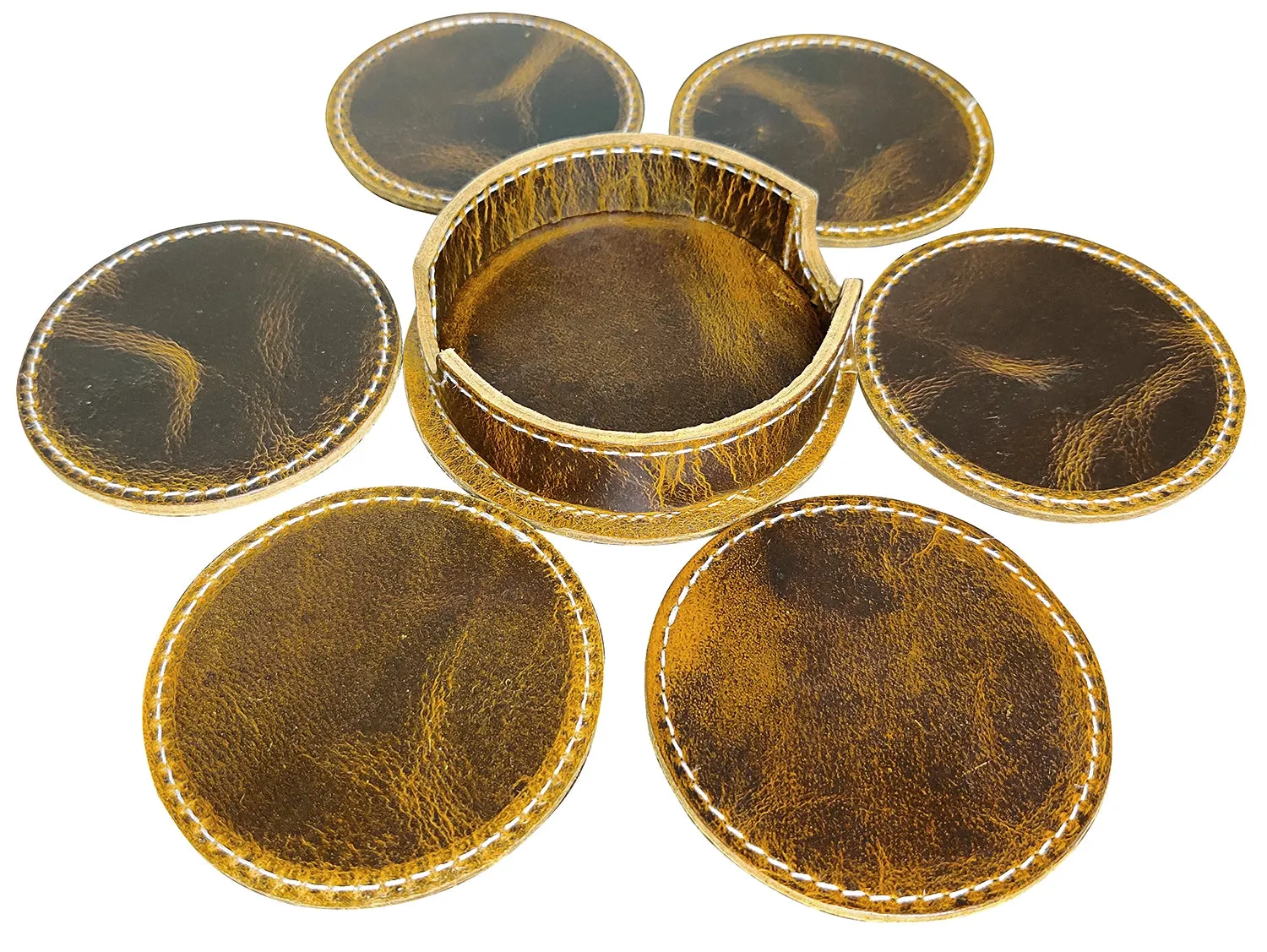 Leather Coasters For Drinks - Cup Coasters Coffee Table Kitchen Table Bar, Home & Office Gifts Handmade Drink Coasters