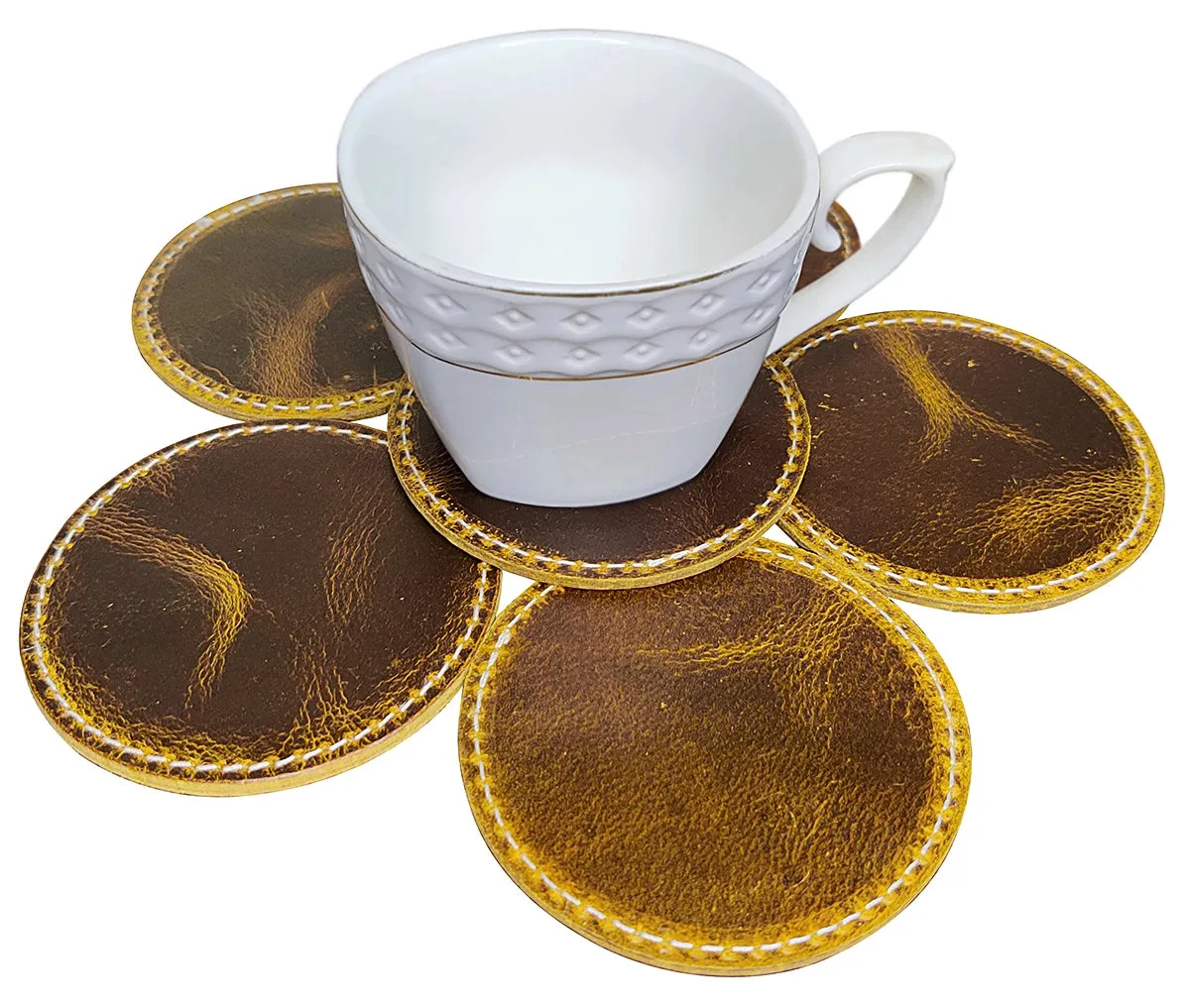 Leather Coasters For Drinks - Cup Coasters Coffee Table Kitchen Table Bar, Home & Office Gifts Handmade Drink Coasters