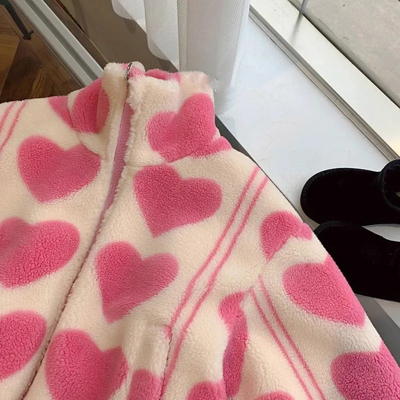 Love Heart Girls Pink Zip Up Fleece
