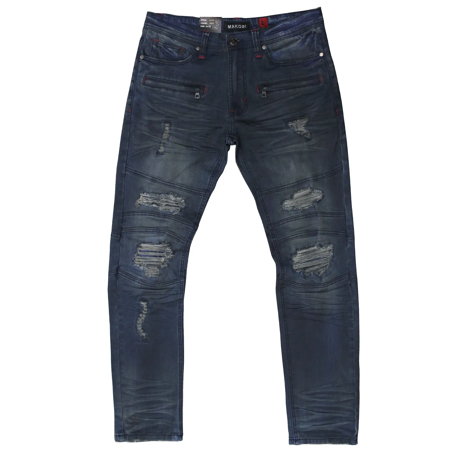 Makobi M1785 Atrani Mens Premium Navy Blue Denim Jeans