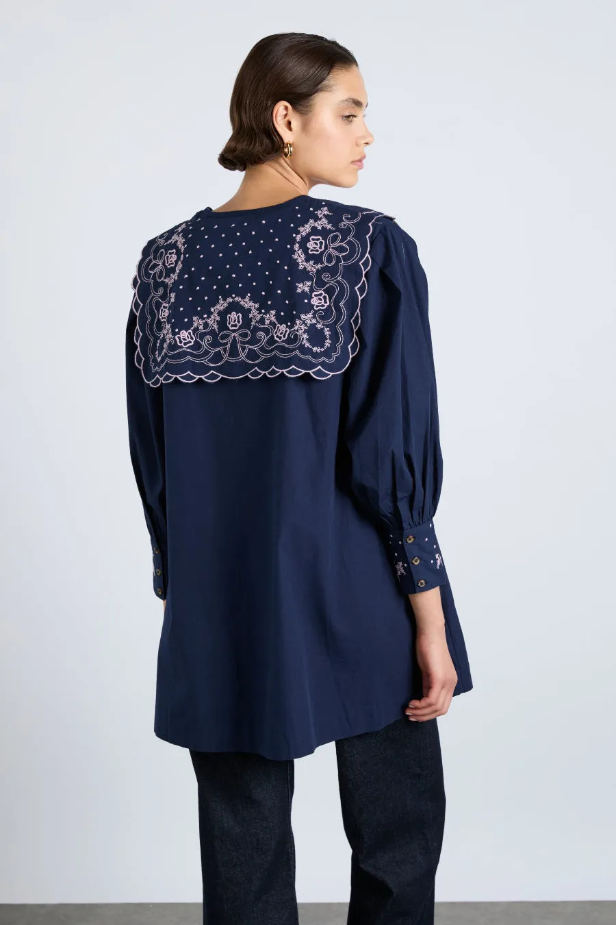 mala embroidered mini dress- navy