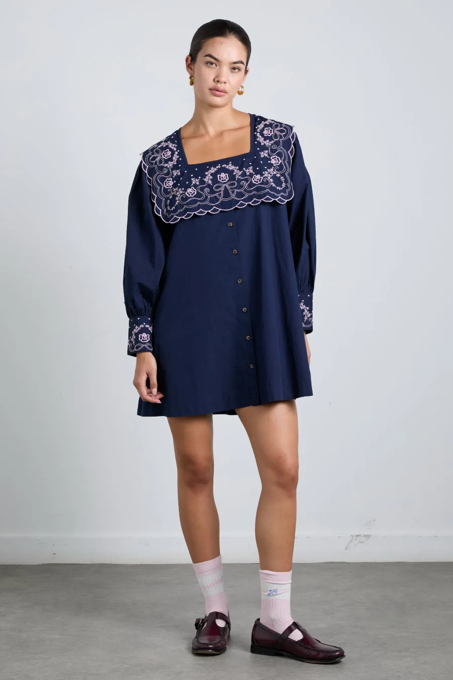 mala embroidered mini dress- navy