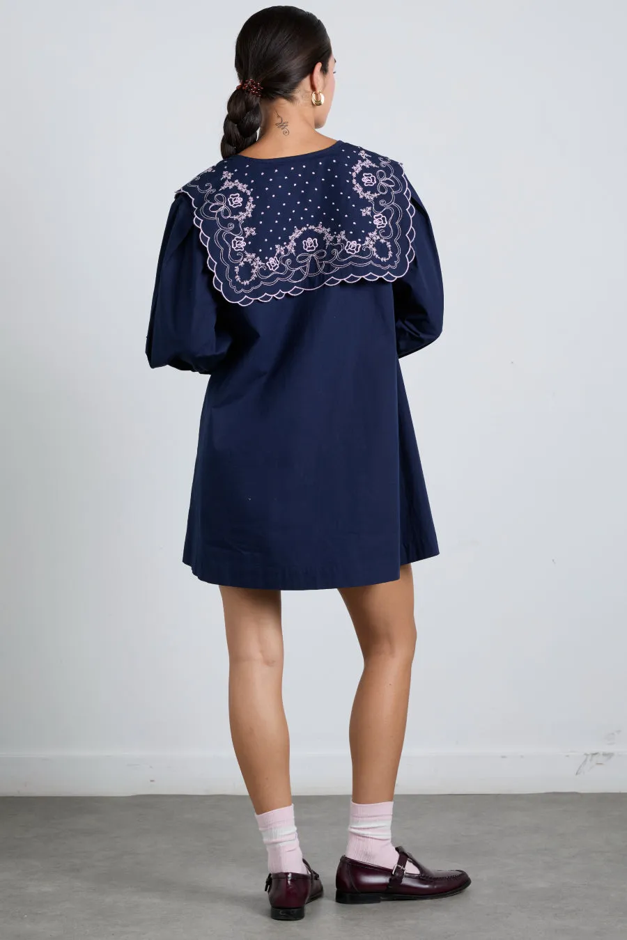 mala embroidered mini dress- navy