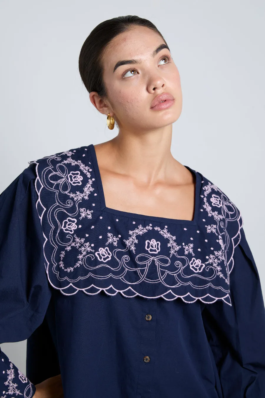 mala embroidered mini dress- navy