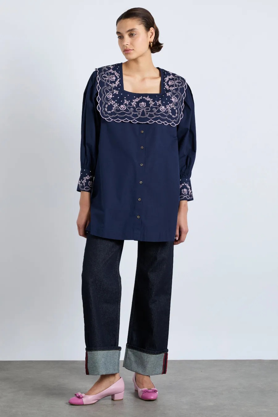 mala embroidered mini dress- navy