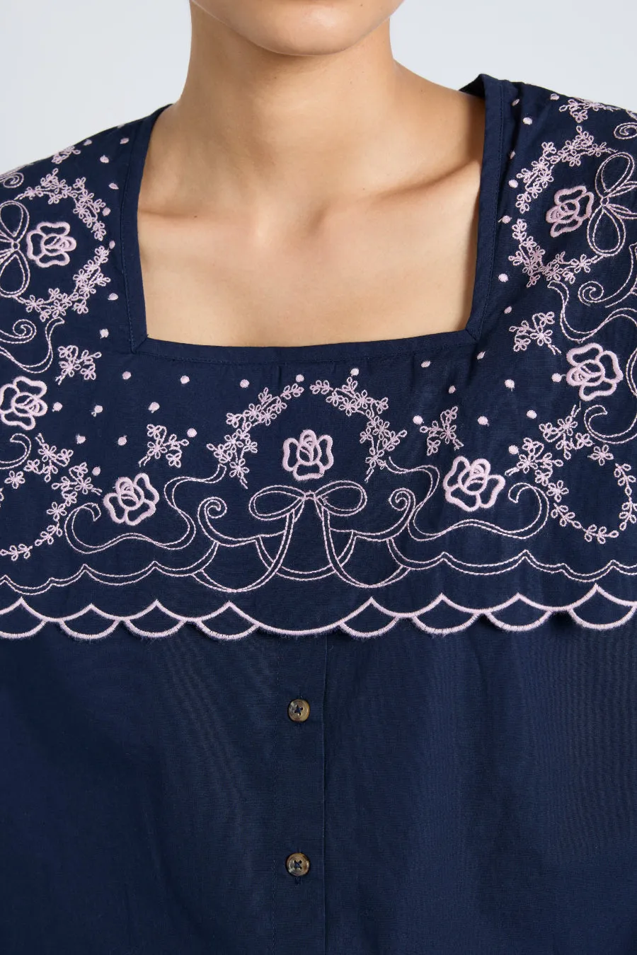 mala embroidered mini dress- navy
