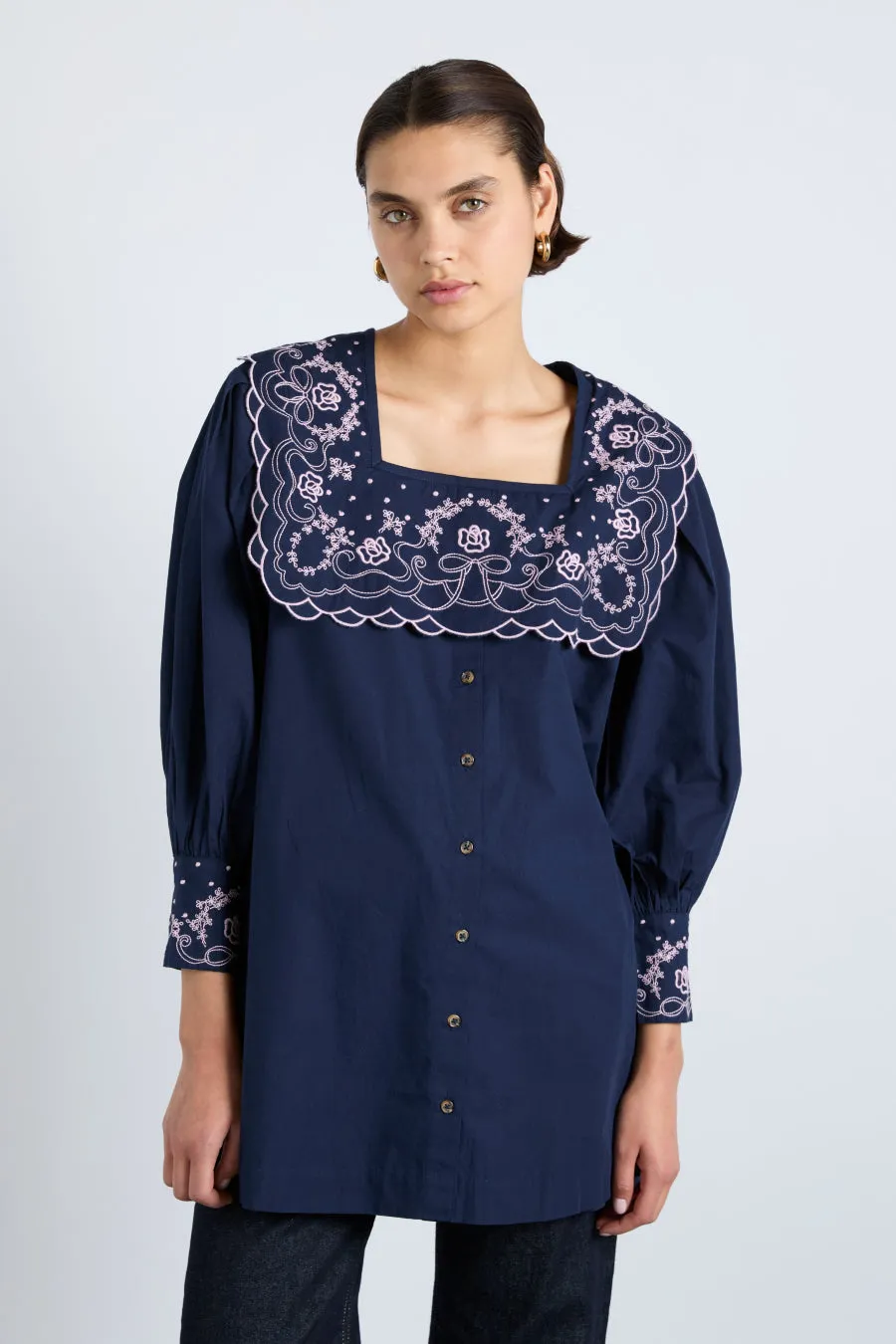 mala embroidered mini dress- navy