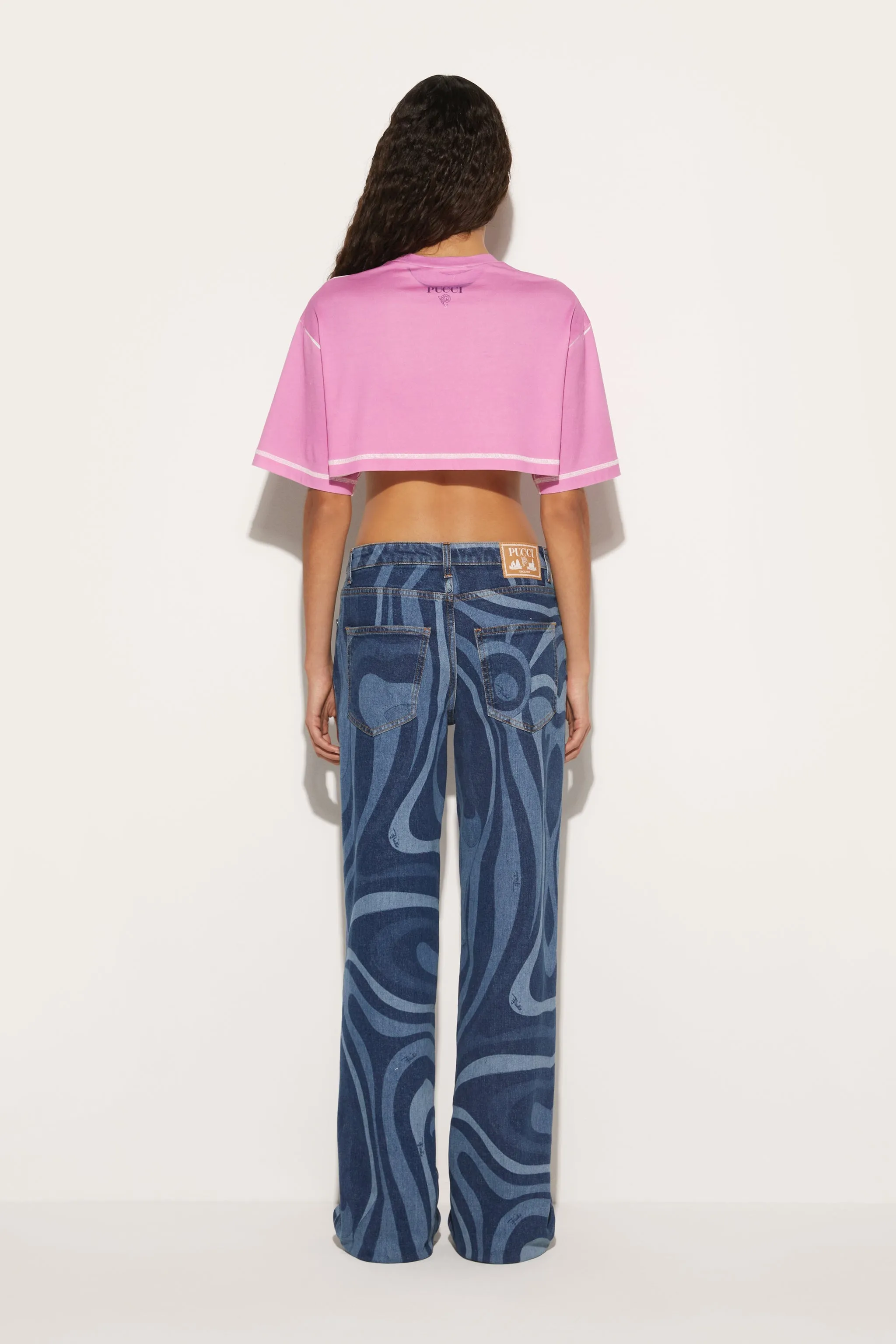 Marmo-Print Cropped Cotton T-Shirt