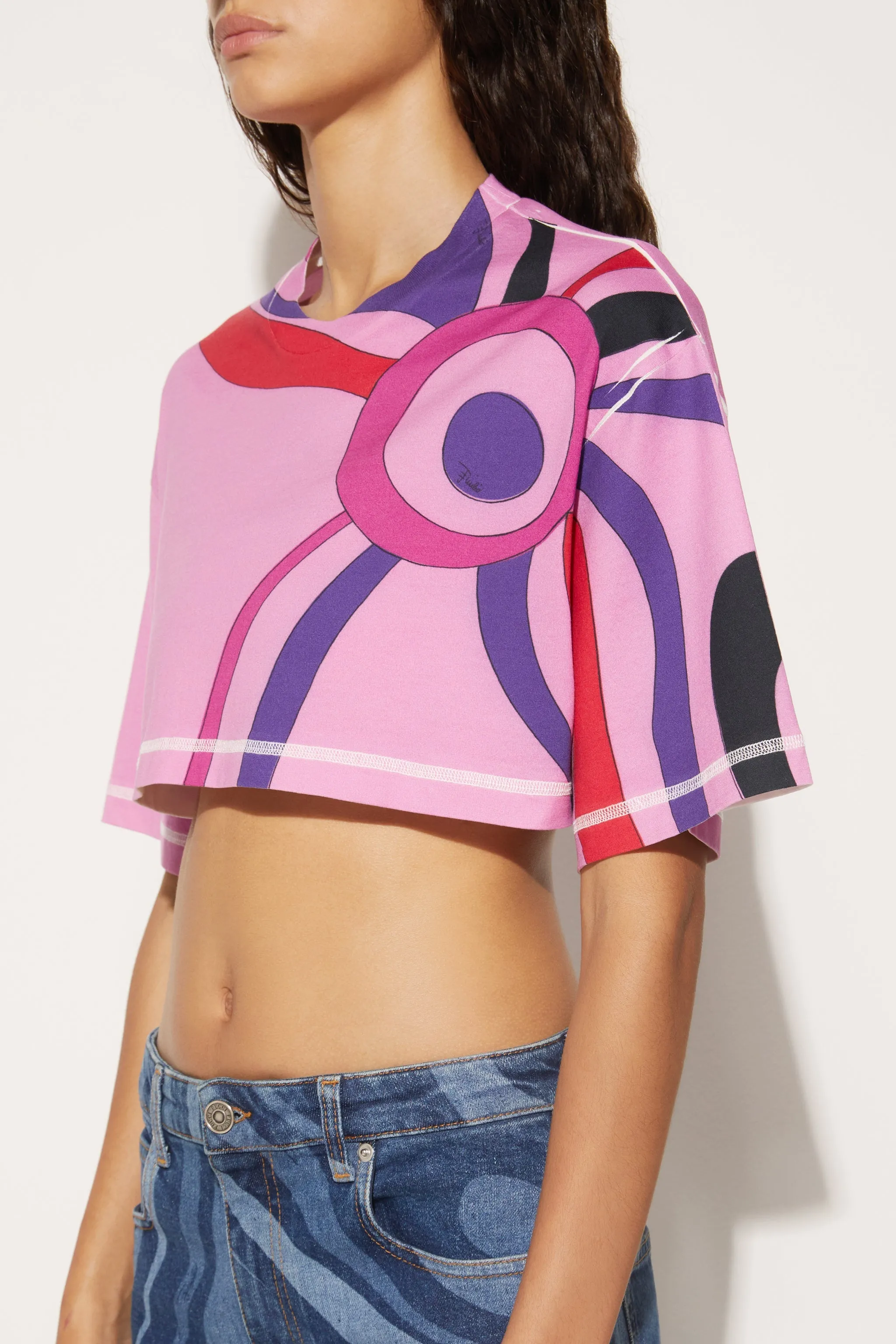 Marmo-Print Cropped Cotton T-Shirt