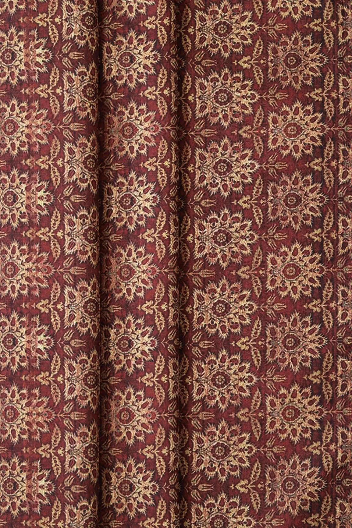 Maroon And Cream Floral Pattern Digital Print On Heavy Multi Polyester Fabric