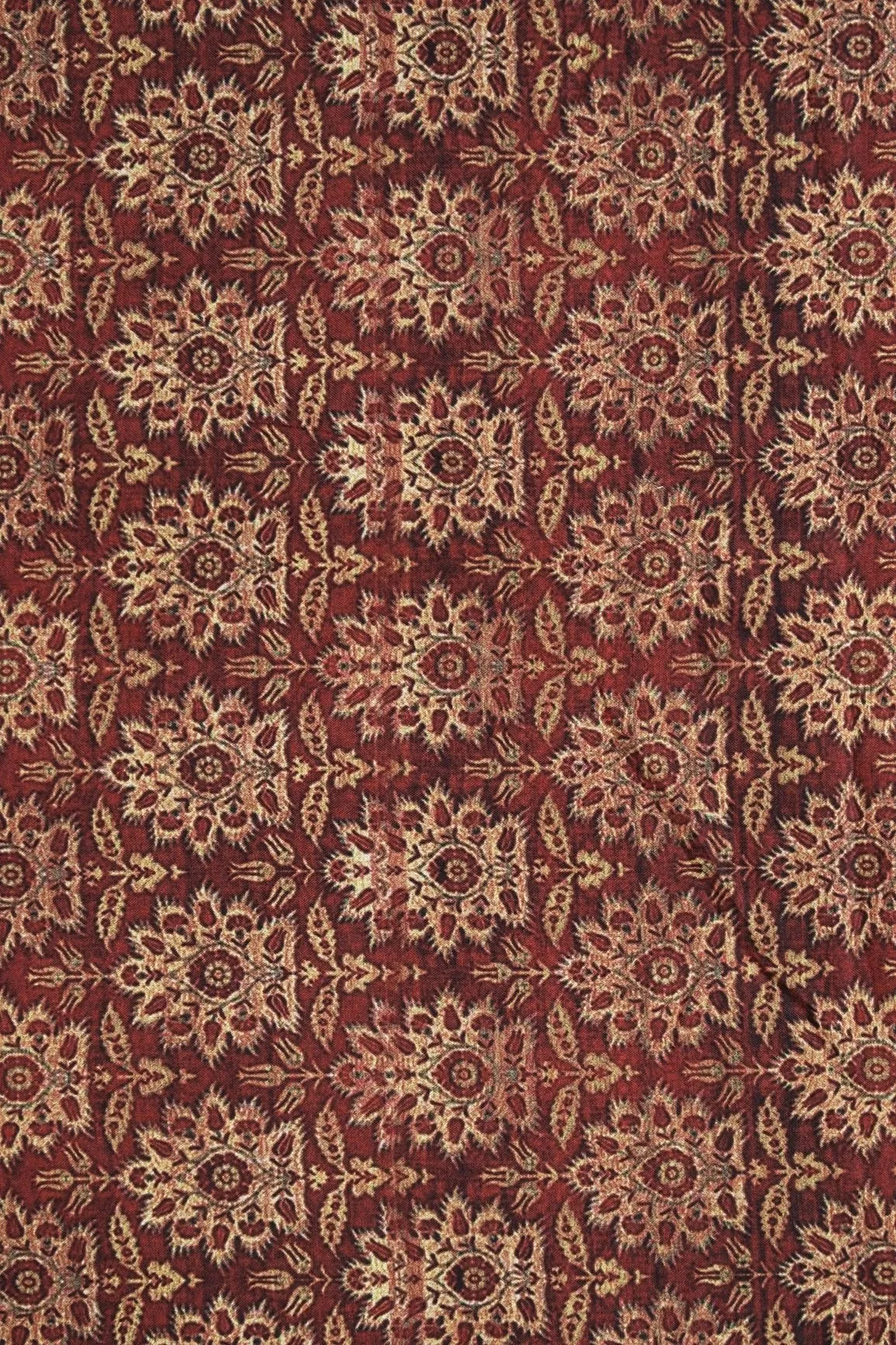 Maroon And Cream Floral Pattern Digital Print On Heavy Multi Polyester Fabric