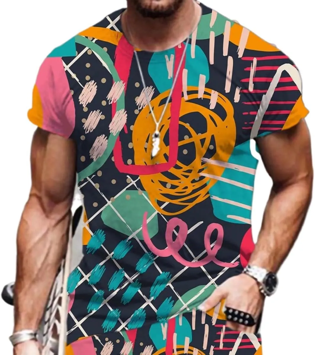 Men's 3D Graffiti T-Shirt - Abstract Street Art Oversized Short Sleeve Casual Tee