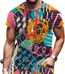 Men's 3D Graffiti T-Shirt - Abstract Street Art Oversized Short Sleeve Casual Tee