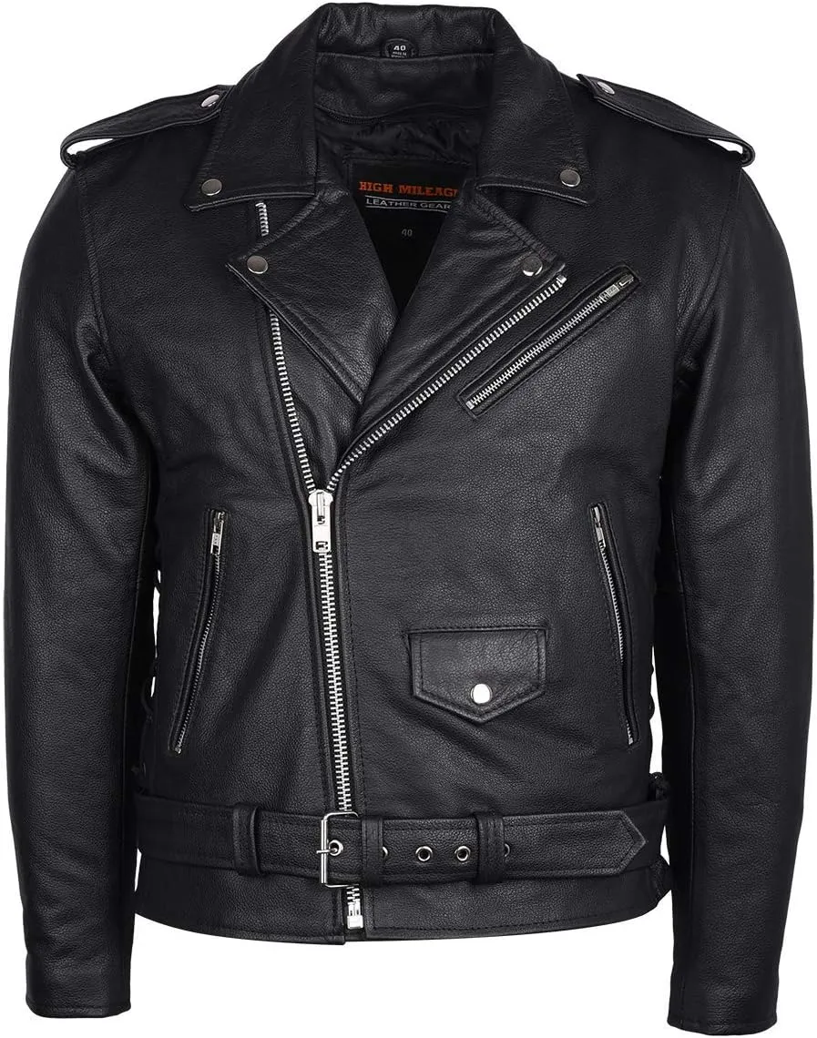 Men's Eagle Embossed Live To Ride - Ride To Live Classic Black Leather Motorcycle Biker Jacket