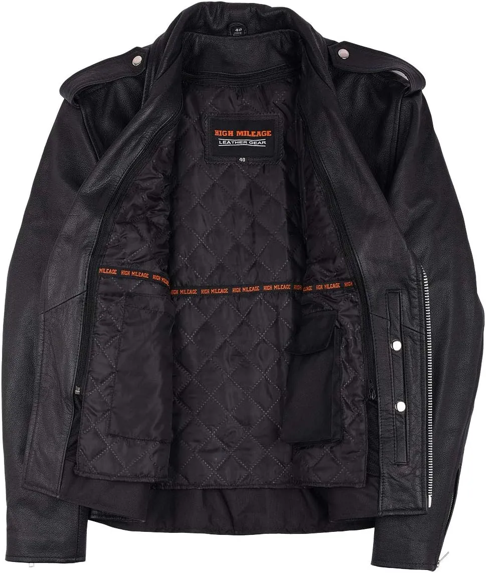 Men's Eagle Embossed Live To Ride - Ride To Live Classic Black Leather Motorcycle Biker Jacket