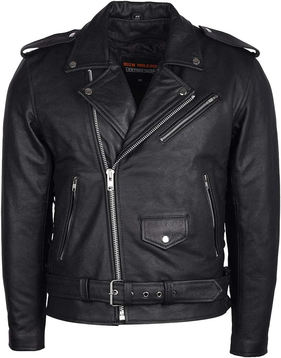Men's Eagle Embossed Live To Ride - Ride To Live Classic Black Leather Motorcycle Biker Jacket