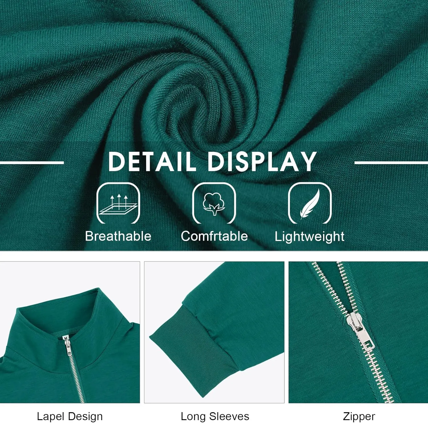 Men's Fashion Quarter Zip Pullover Casual Long Sleeve Sweatshirts Mock Neck Cotton Solid Zip Up Polo Shirts